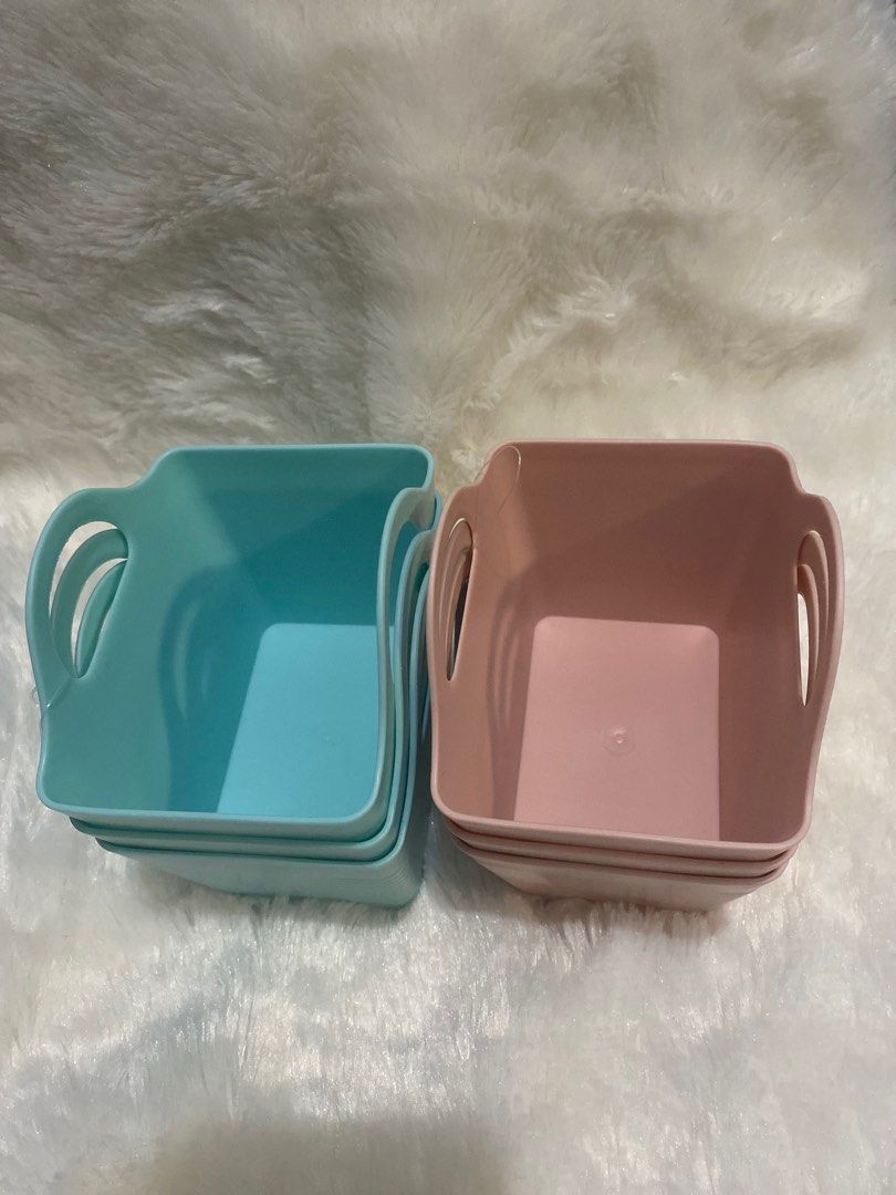 storage basket (Category: Storage Boxes & Baskets) located in San Fernando. Submitted by erin_shop (Listing ID 1331602467, Image 3). Description: Plastic Home Storage Bins/Basket Color available: Blue&Pink 350 fo 6 60 pesos each.