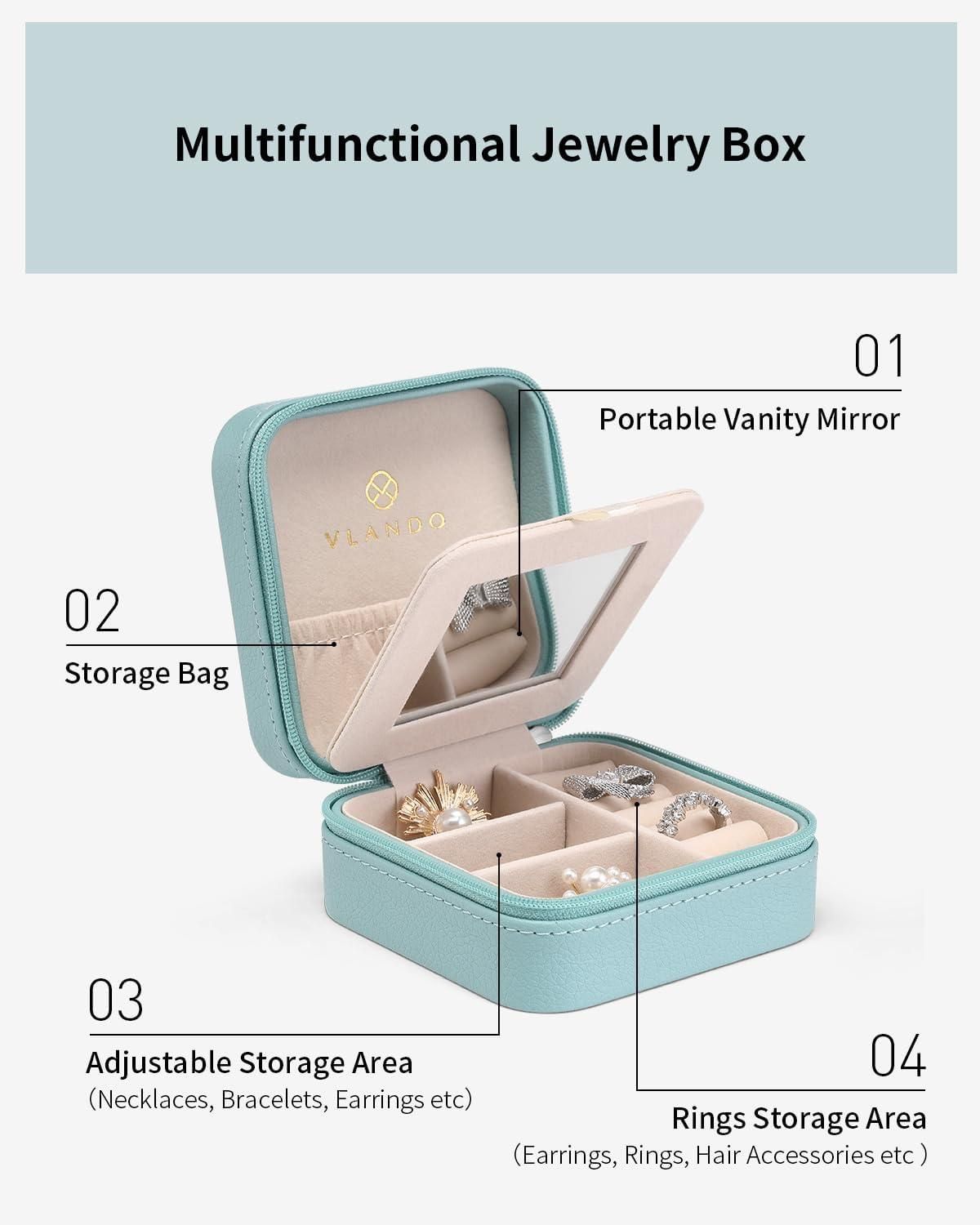 Vlando Travel Jewelry Organizer - Compact Case With Mirror
