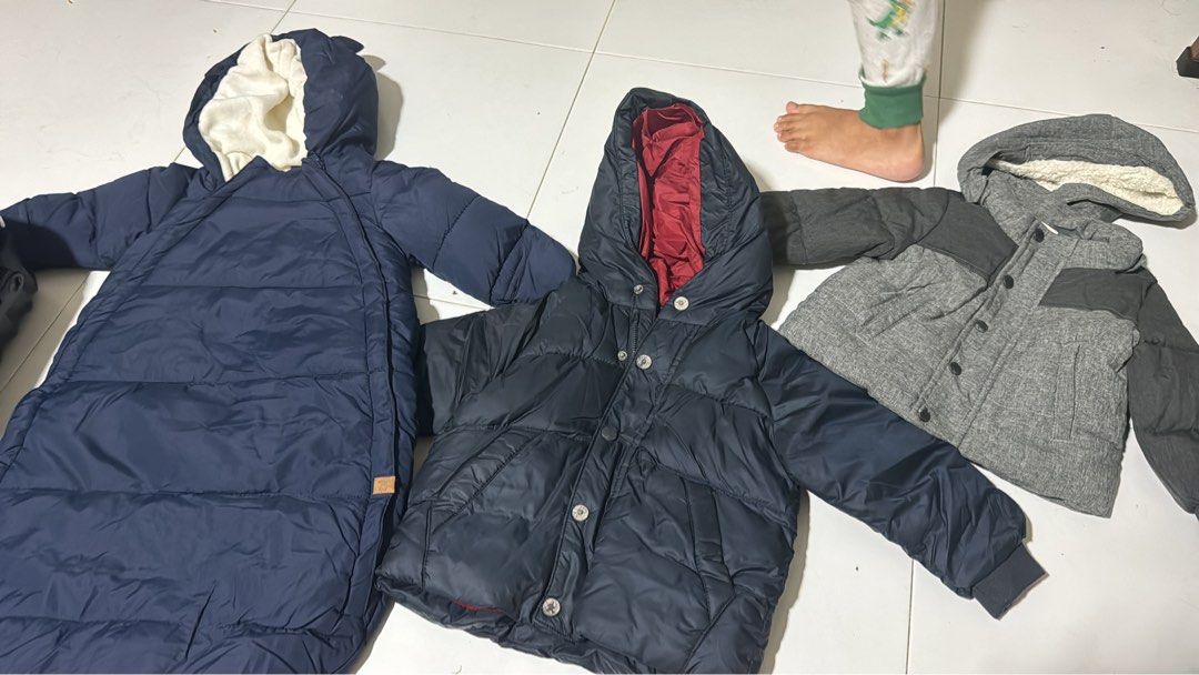 Winter Jacket (Category: Babies & Kids Fashion) located in Singapore. Submitted by pxpsicles (Listing ID 1331682864, Image 1). Description: Grey (zara kids). -$6 blue (h&m kids) -$7 Navy blue (zara kids) - $8 .