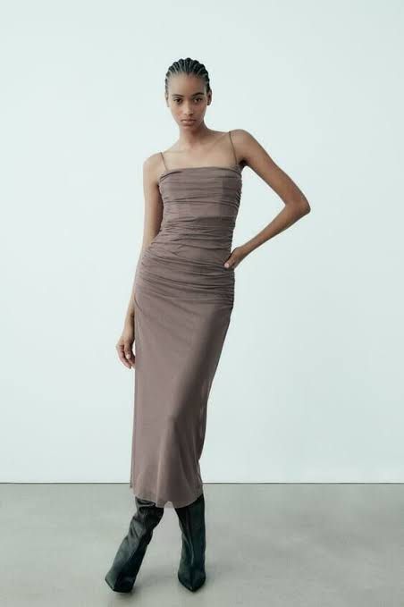 princess polly baby blue dress Scarf-detail draped maxi dress in brown - Aya Muse main image 1
