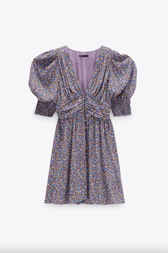 zara purple puff sleeve dress NWT_ ZARA WOMAN POLKA DOT PRINT MIDI DRESS PUFF-SLEEVES LAVENDER 8739/539_XS