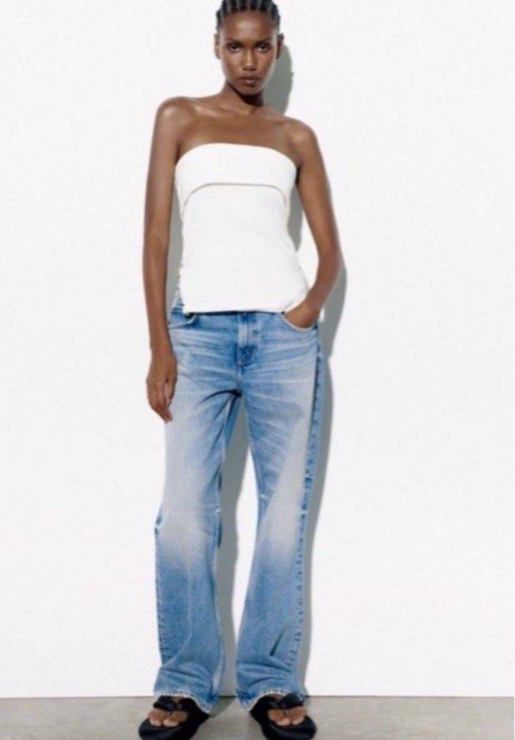 Zara side zip white tube top, Women's Fashion, Tops, Other Tops on