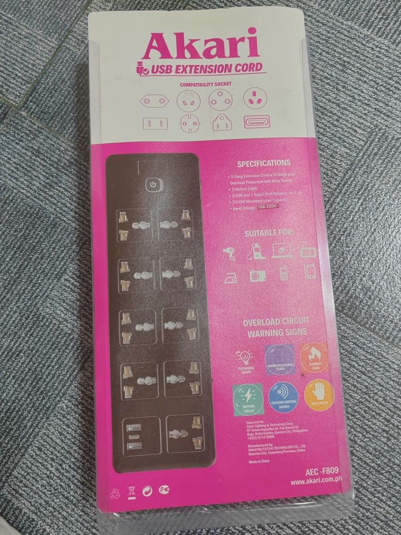 Akari extension wire with USB (Category: Electrical, Adaptors & Sockets) located in General Mariano Alvarez. Submitted by item2love (Listing ID 1328604310, Image 2). Description: 9 gang sockets 2 usb 3m wire sa citihardware nasa 1500.