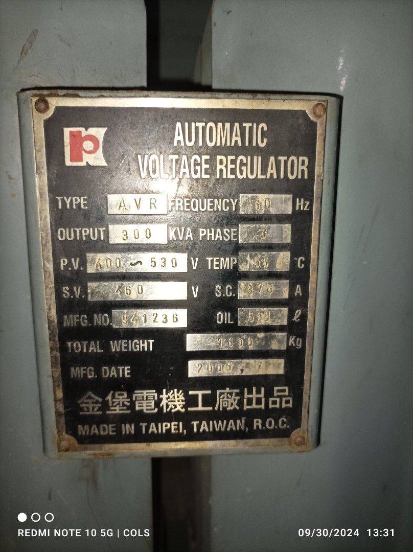 Automatic Voltage Regulator Oil Immersed (Category: Industrial Equipment) located in Valenzuela. Submitted by collinsaya (Listing ID 1328609117, Image 1). Description: details and specs on the pic. Valenzuela warehouse.