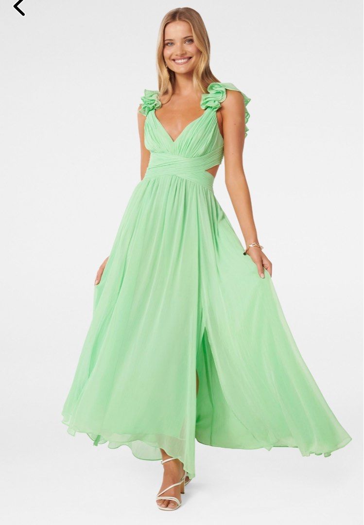 green emerald velvet dress Kenzie Off Shoulder Ruffle Mini Dress Holly Green
