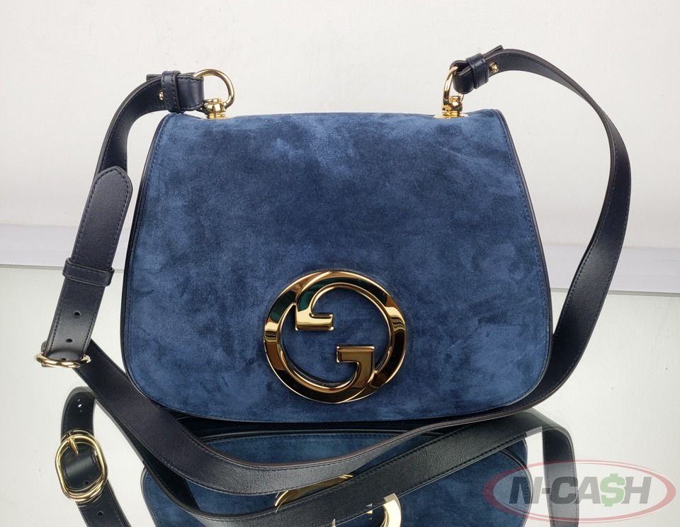 Brand New Gucci Blondie Medium Blue Suede Flap Bag
