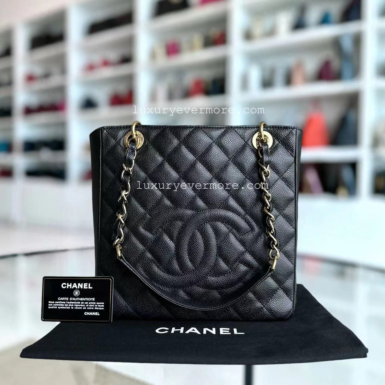 Chanel Caviar PST Petite Shopping Tote Quilted Black Golden Hardware Series 14 Luxury Bags Wallets on Carousell