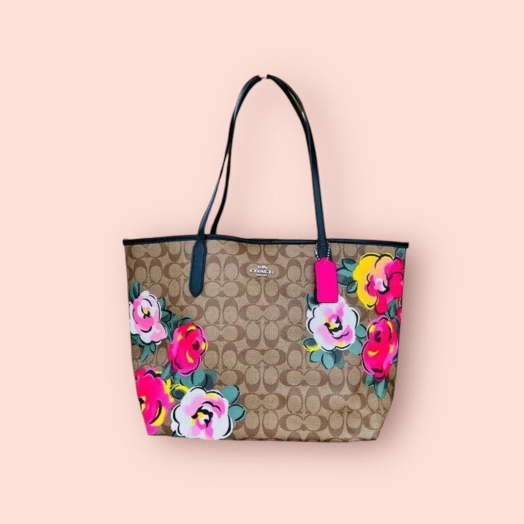 Coach rose print tote hot sale