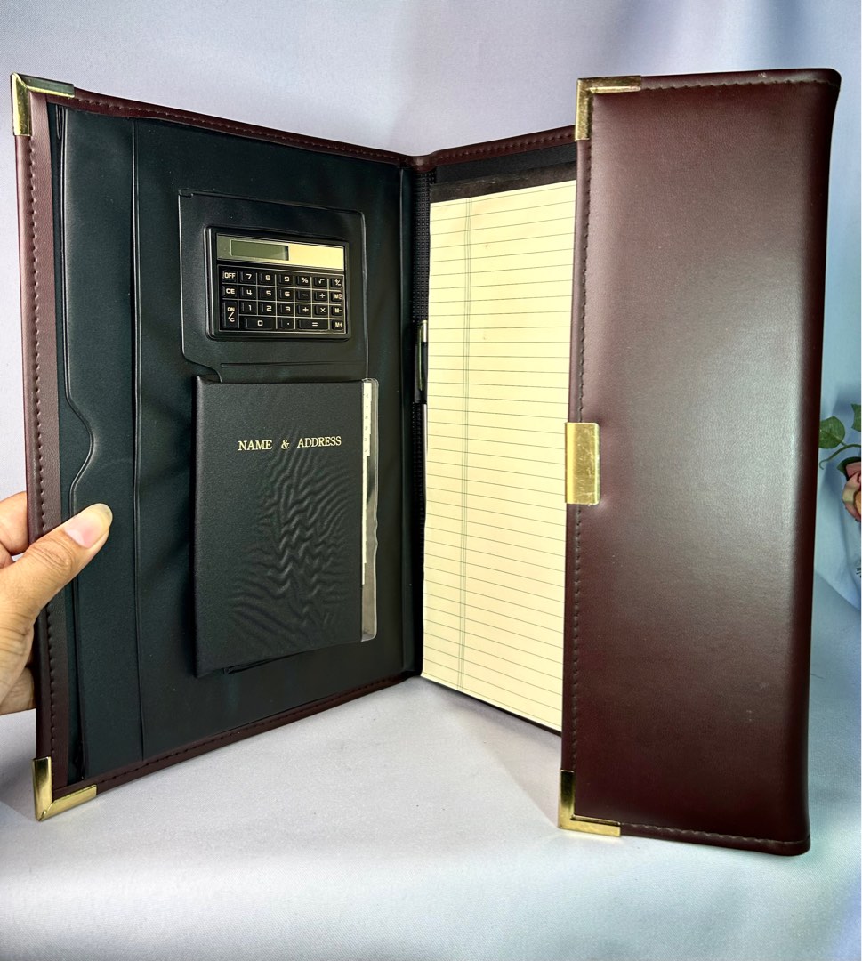 JAPAN Vintage LEATHER LOCKABLE BINDER With Calculator mini book ...