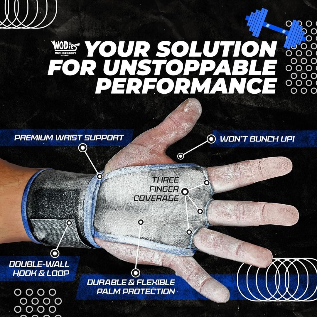 JerkFit WODies Hand Grips with Wrist Wraps for Weightlifting Pull Ups Cross Training WODs and Gymnastics Prevent Blisters and Rips for Men and