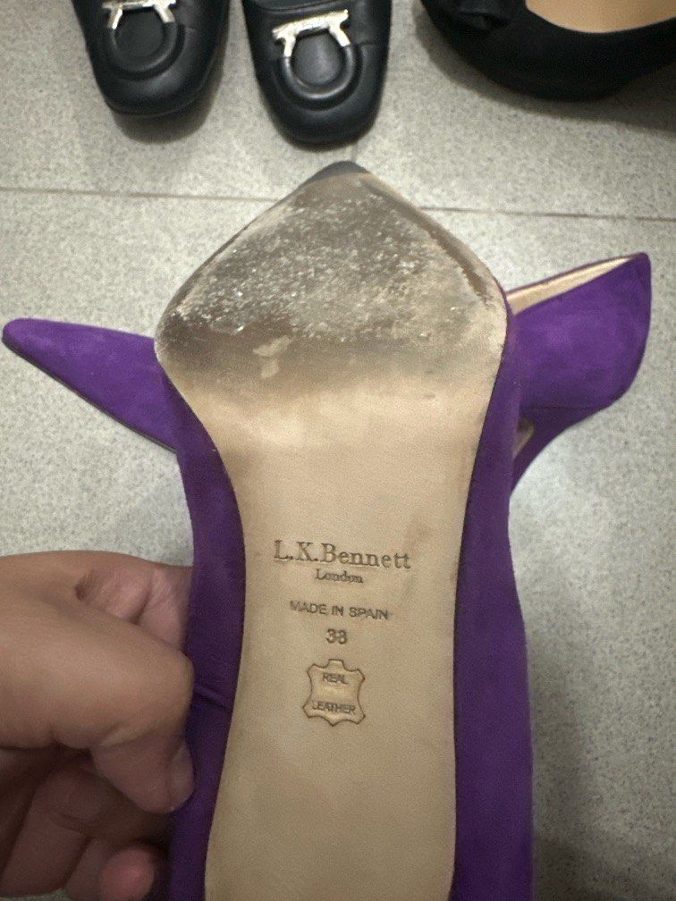 LK Bennet Heels, suede, size 38 (Category: Heels) located in Makati City. Submitted by prudencephl (Listing ID 1328689114, Image 3). Description: L.K. Bennett purple heels - size 38 (can fit US size 7.5 or slim 8).