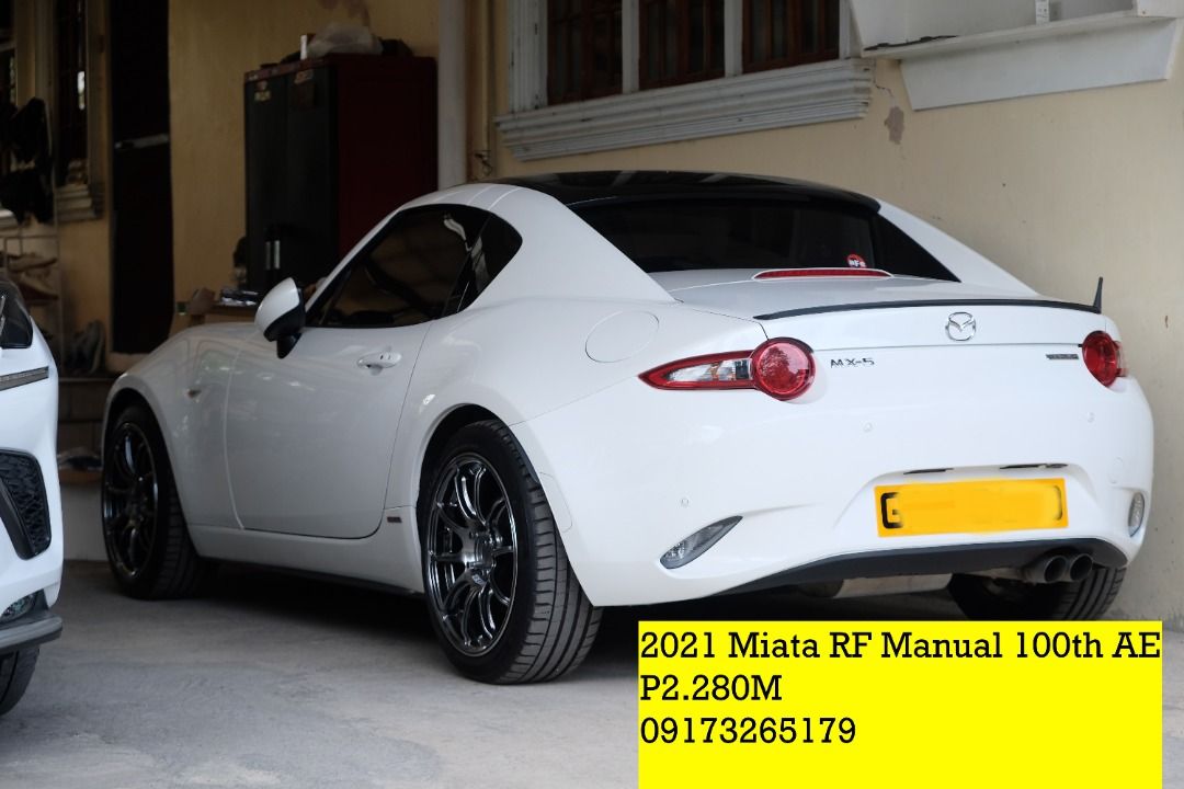 Mazda MX-5 ND2 RF Manual 100th anniv Manual (Category: Used Cars) located in Cebu City. Submitted by aj.estavillo (Listing ID 1328631801, Image 2). Description: 2021 Mazda MX5 ND2 RF rare MT 100th AE Banawa Cebu Bnew condition flawless very low mileage - barely 6k kms still under Yojin 5 free service & parts under dealer warranty Mazda cebu rare 100th Anniversary Edition with 6speed MT less than 5 MT RFs were release nationwide this is the ONLY O