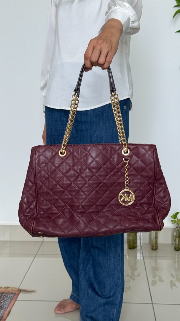 Michael Kors Susannah Large Tote Quilt Leather Bag in Burgundy Luxury Bags Wallets on Carousell