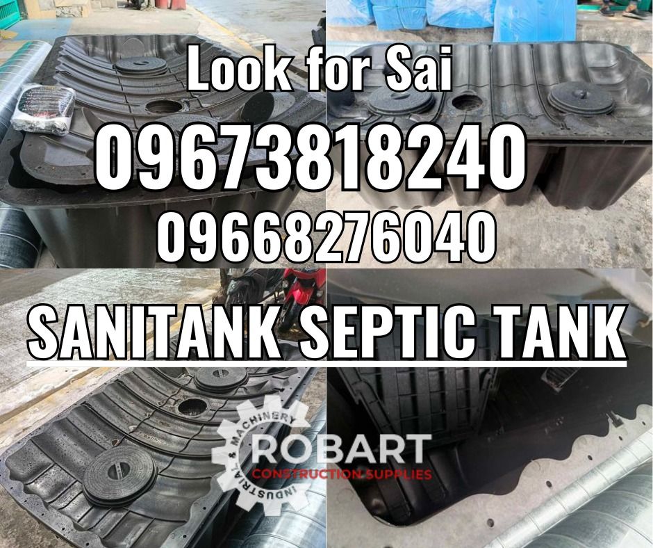 Sanitank Septic Tank (Category: Construction Tools & Equipment) located in Manila. Submitted by sairobart375609 (Listing ID 1328644507, Image 1). Description: Sanitank Septic Tank Model: SNSP1000 Size: 1000L ROBART CONSTRUCTION SUPPLIES For inquiries: For FAST TRANSACTION: Sai Robart - 09673818240 / 09662708706 Vbr: Robart Sai - 09673818240 sairobart3@gmail. com Office Address: 1405 Yuseco St. Sta. Cruz Manila 7746-6248, 7216-7605 ,7002-2872, 8-6