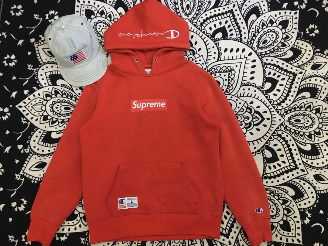 Supreme bog logo x champion embroided hoodie Men s Fashion Tops Sets Hoodies on Carousell