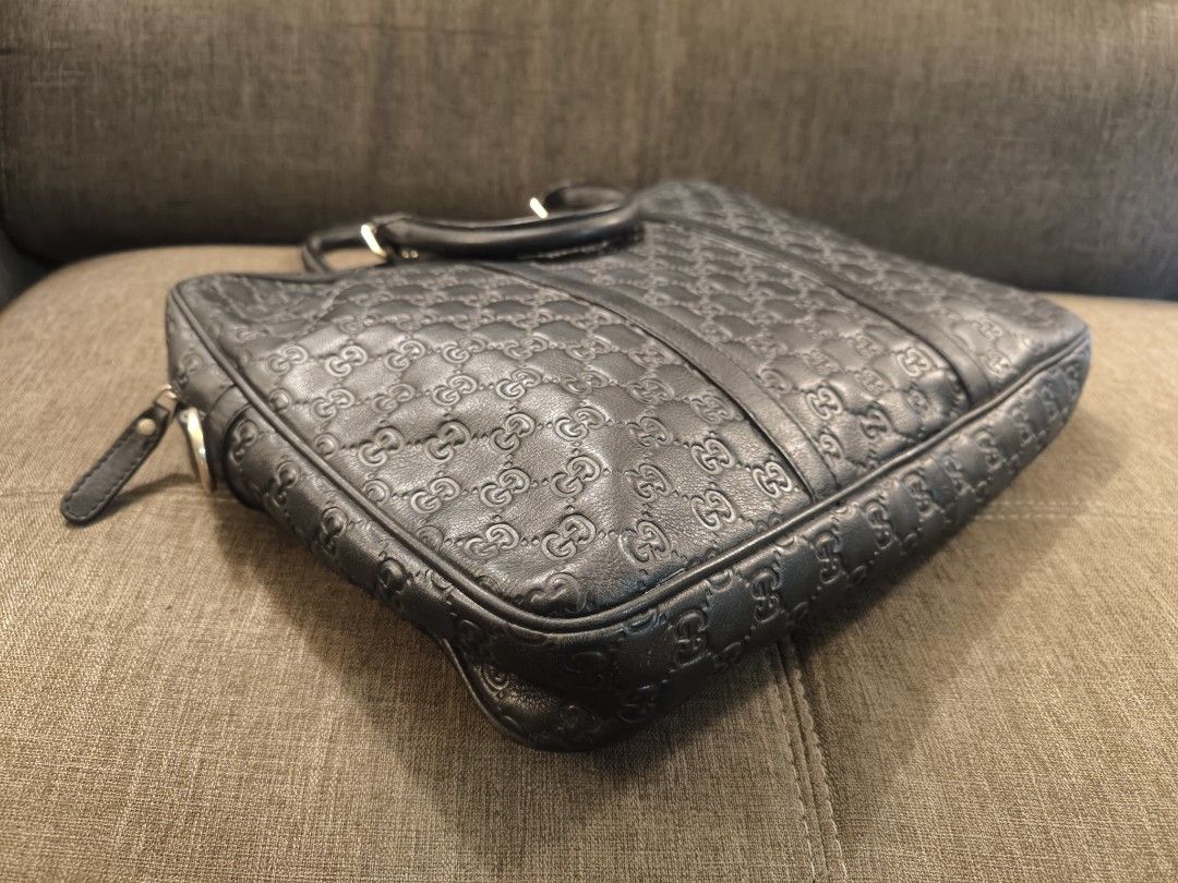 Vintage Pre Owned Gucci Made In Italy Black Leather Laptop Tablet Documents Messenger Bag 40 cm