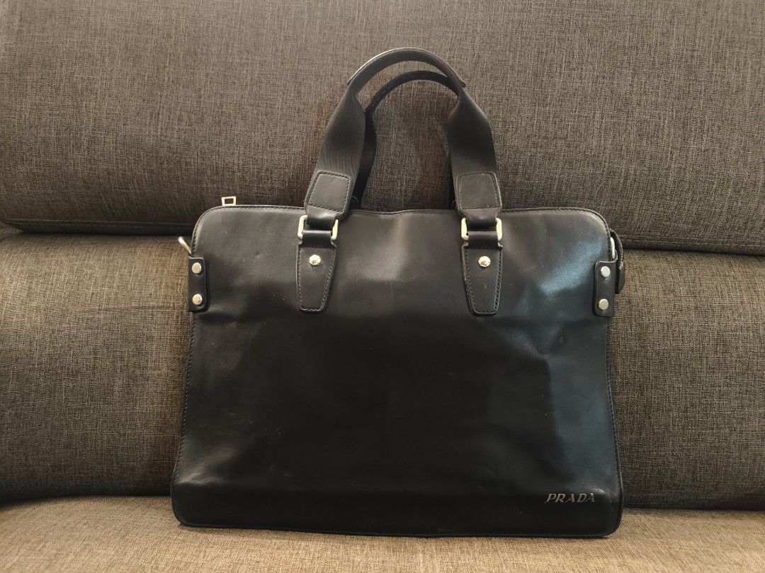 Vintage PreOwned Prada Milano Black Leather Laptop Tablet Documents