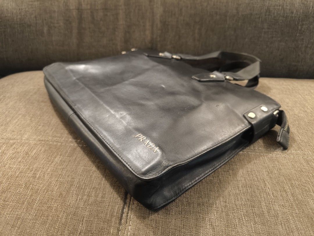 Vintage PreOwned Prada Milano Black Leather Laptop Tablet Documents