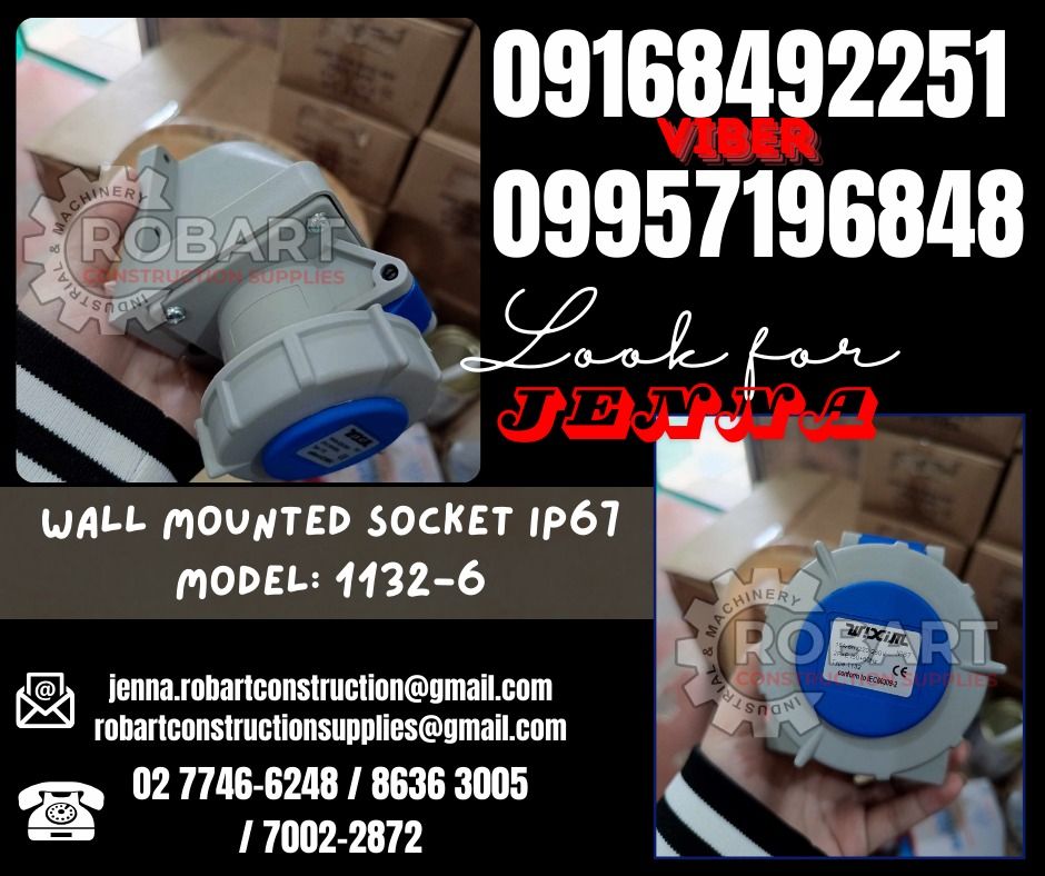 Wall Mounted Socket IP67 Model: 1132-6 16A 3P Blue, Commercial ...