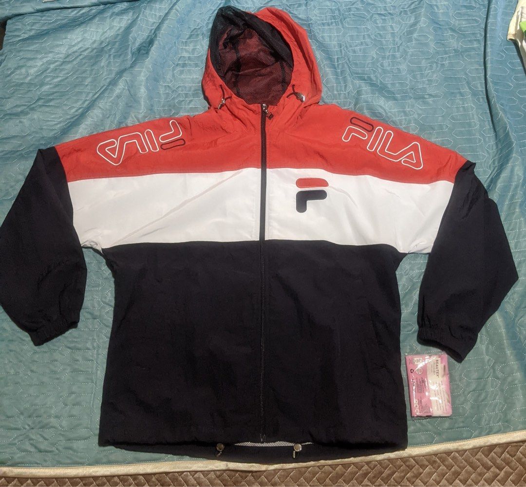 White line Fila windbreaker jacket wind breaker Women s Fashion Coats Jackets and Outerwear on Carousell