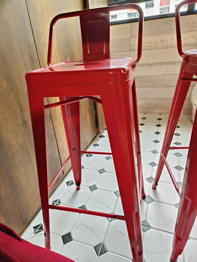 2 Red Metallic Stools for Sale