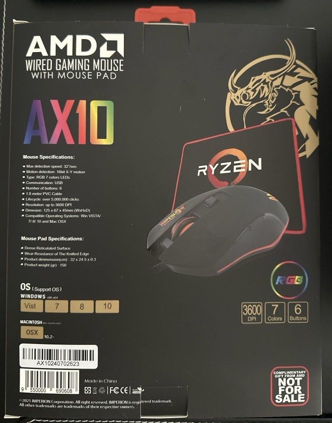 AMD Ryzen limited edition Wired Gaming Mouse & Mouse Pad, Computers ...