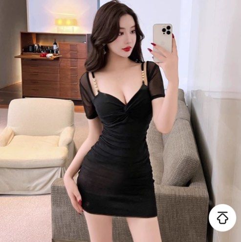 black short sleeve low cut dress