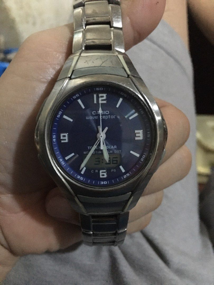 Casio wave ceptor titanium (Category: Men's Watches) located in Malabon City. Submitted by 168raymond (Listing ID 1331834352, Image 1). Description: Casio wave ceptor titanium Very light watch Working condition Location potrero malabon Pwede cod cop ng lbc basta sure buyer Issue light botton .
