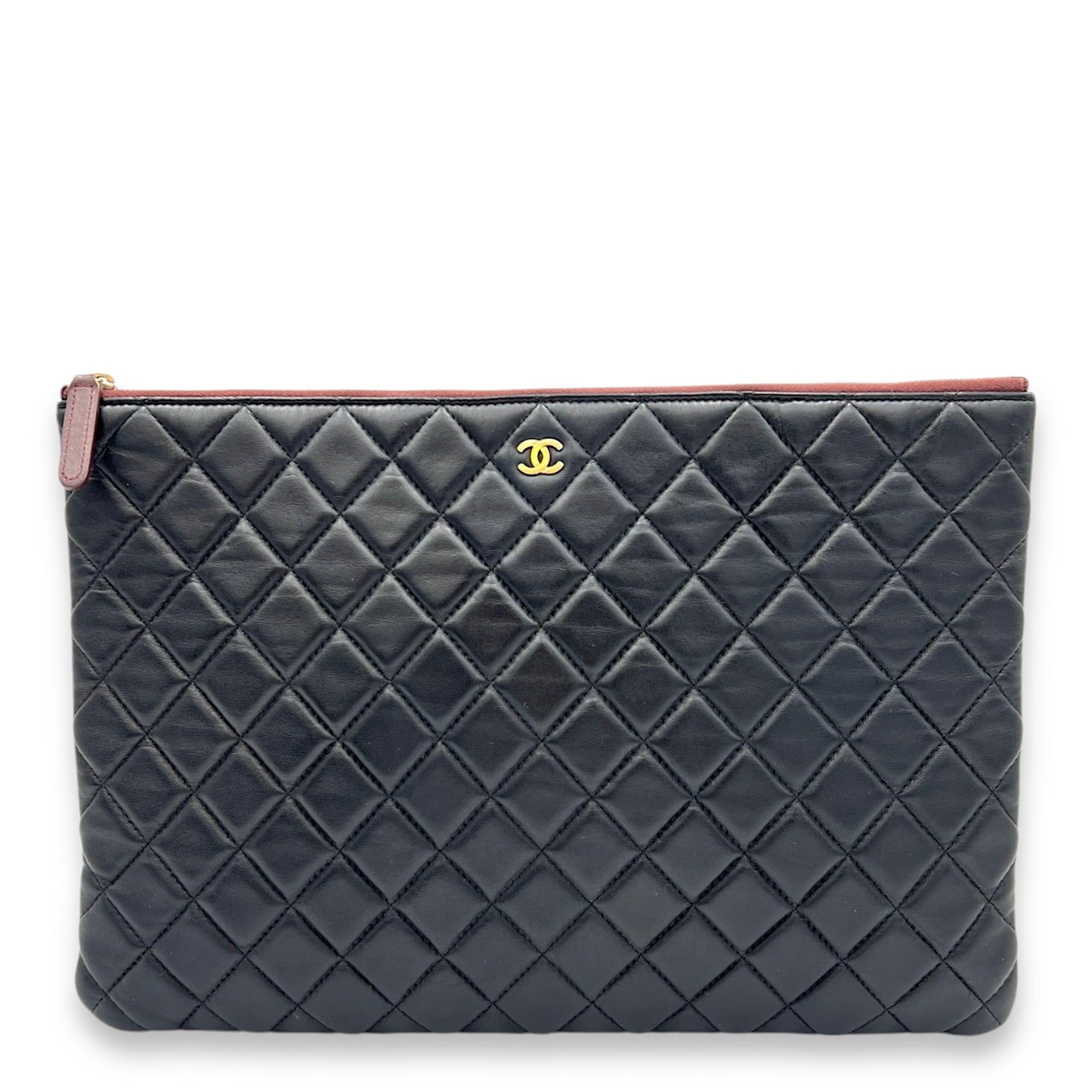 Chanel O Case Large Black Pouch in Lambskin Light Gold hardware Luxury Bags Wallets on Carousell