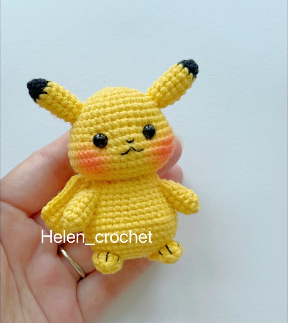 Crochet pikachu bag charm key chain, Hobbies Toys, Stationery