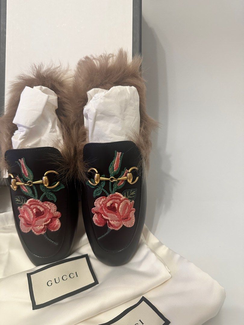 Gucci fur slip ons cheap