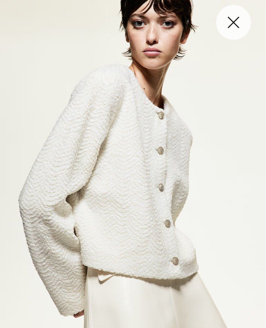 H M Teddy Fleece White Cardigan for Autumn Winter Women s Fashion Coats Jackets and Outerwear on Carousell