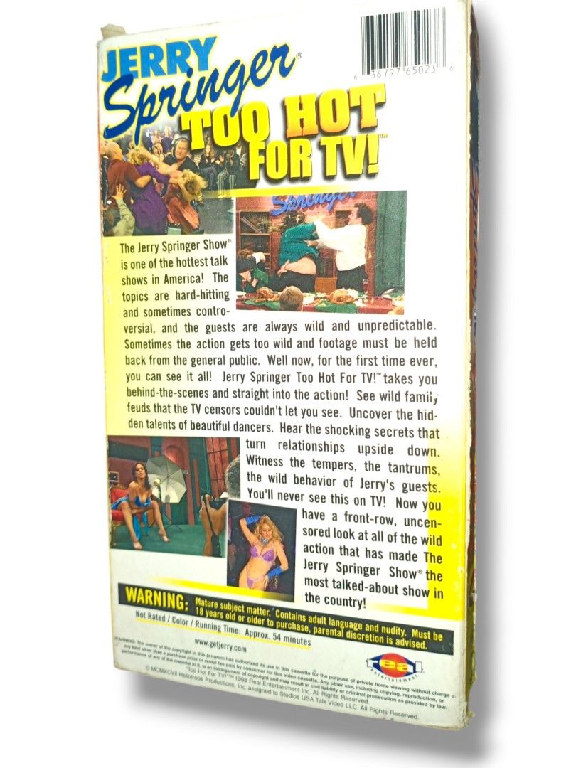 Jerry Springer Too Hot For TV VHS Tape Uncensored Talk Show, TV & Home