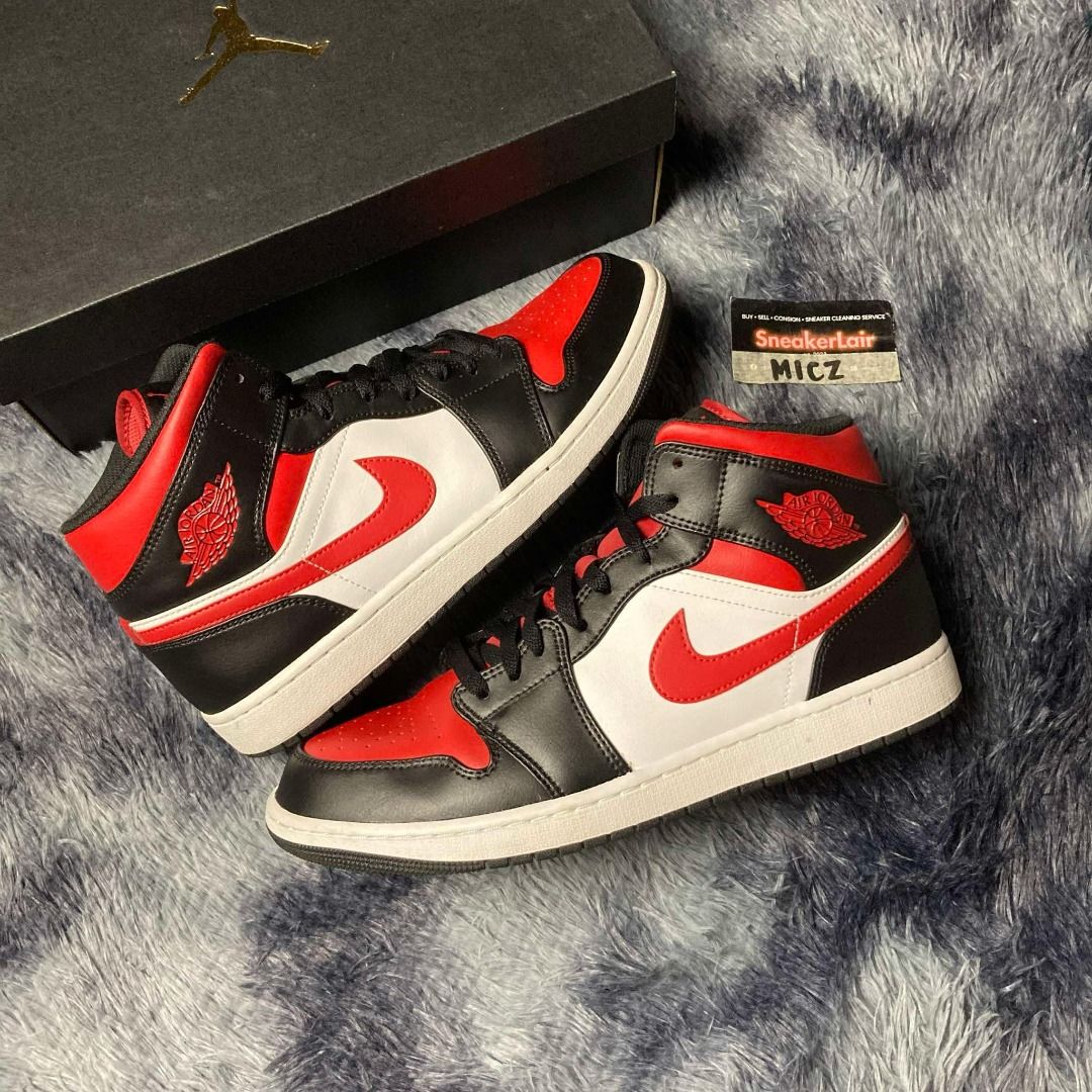 Jordan 1 Mid Black White Red 11US Men s Fashion Footwear Sneakers on Carousell