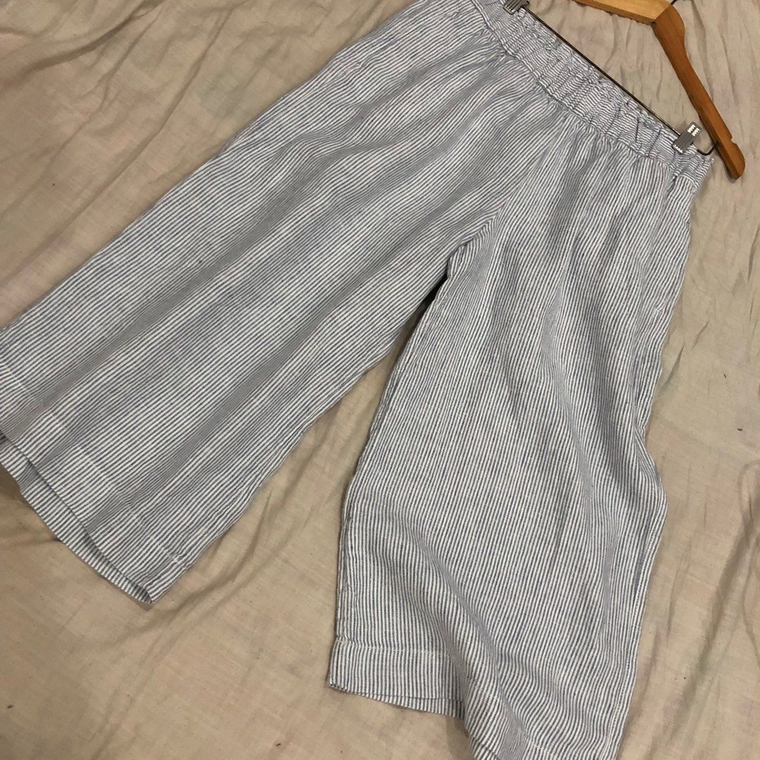 Marks And Spencer 100 Linen Wide Leg Cropped Pants, Women's Fashion