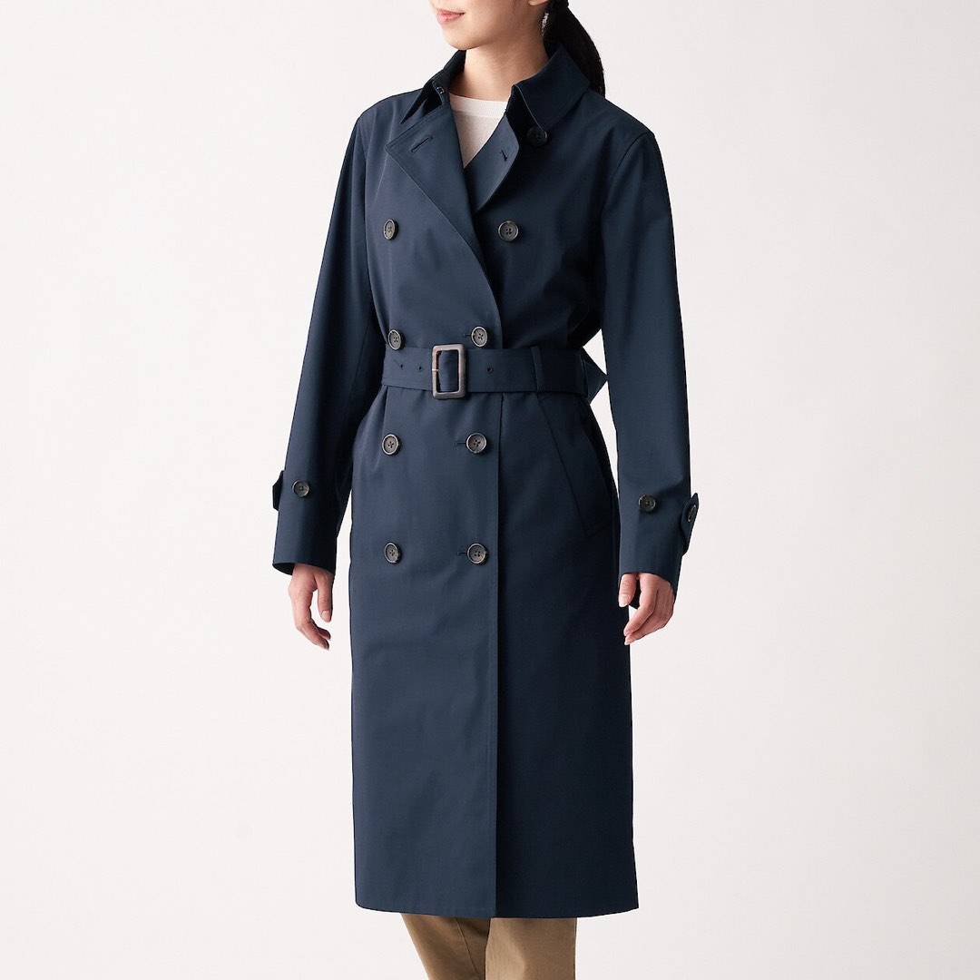 Muji spring trench coat jacket color navy Women s Fashion Coats Jackets and Outerwear on Carousell