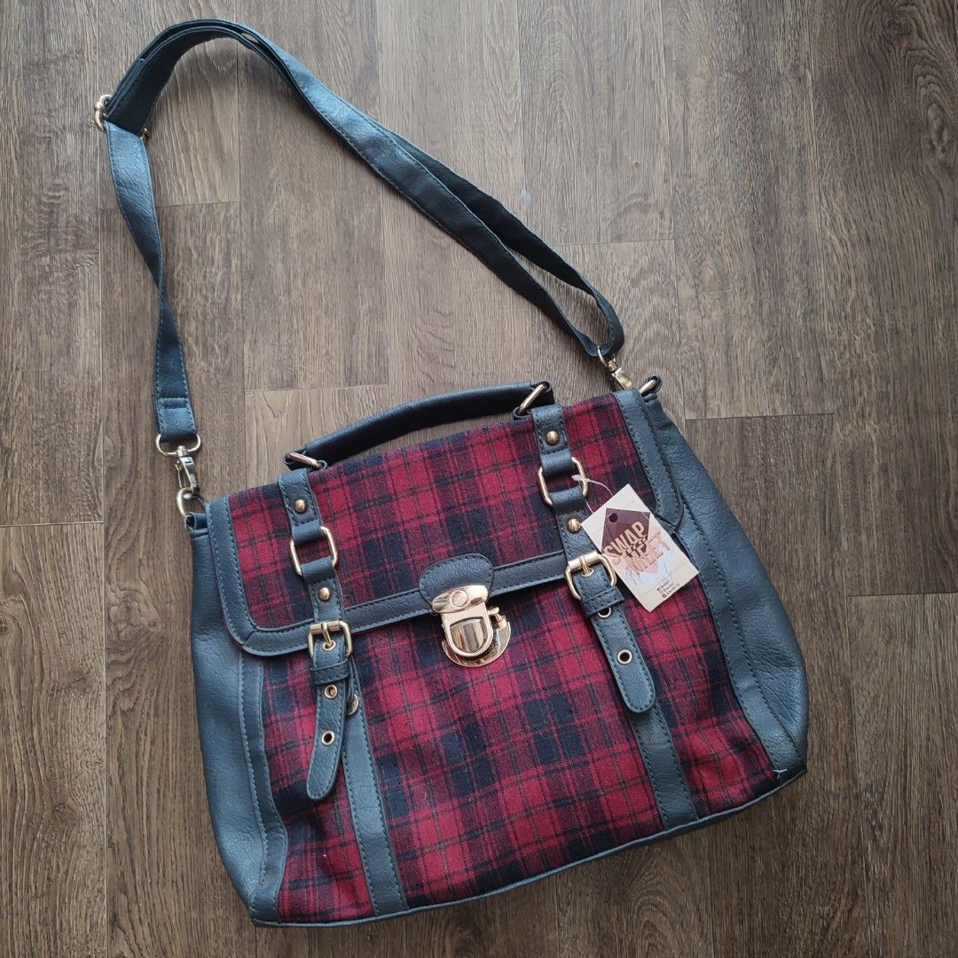 New Look Red Tartan Messenger Bag