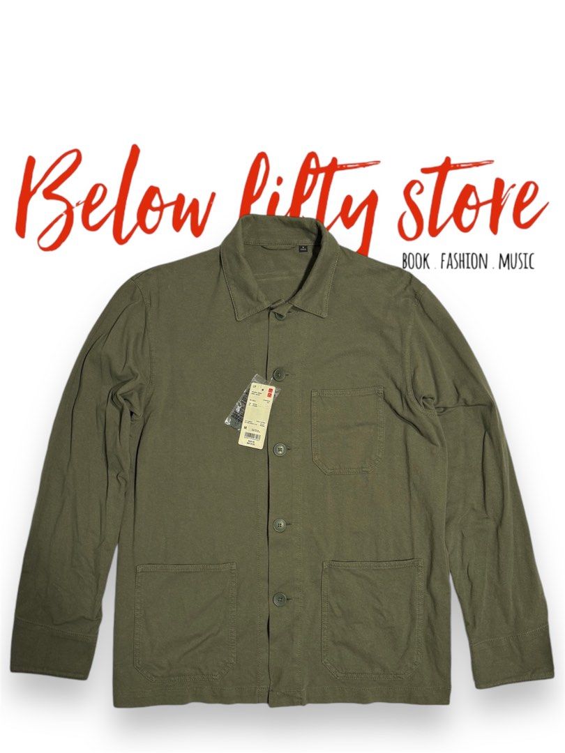NEW UNIQLO WASHED JERSEY WORK JACKET OLIVE M Men s Fashion Coats Jackets and Outerwear on Carousell