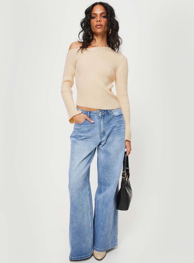 Cream cold shoulder sweater on sale