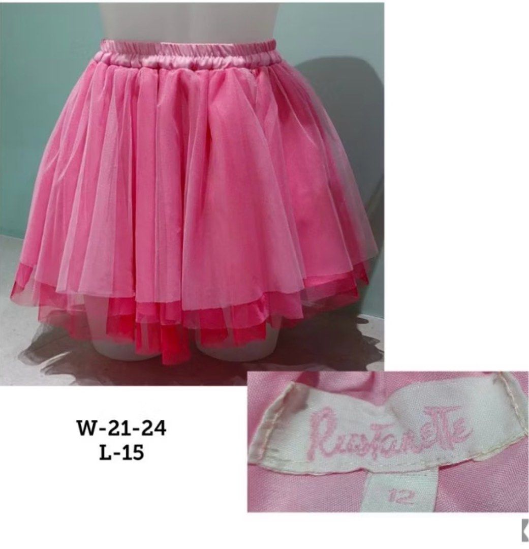 Pink Tulle skirt (Category: Babies & Kids Fashion) located in Taguig. Submitted by lam_decluttering (Listing ID 1331788814, Image 3). Description: Pink Tulle Skirt waist 21-24 inches length 15 inches.