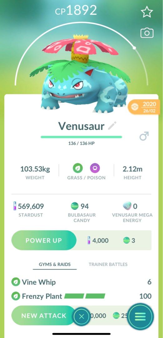 Pokemon Go Rare Venusaur with frenzy plant, Video Gaming, Gaming