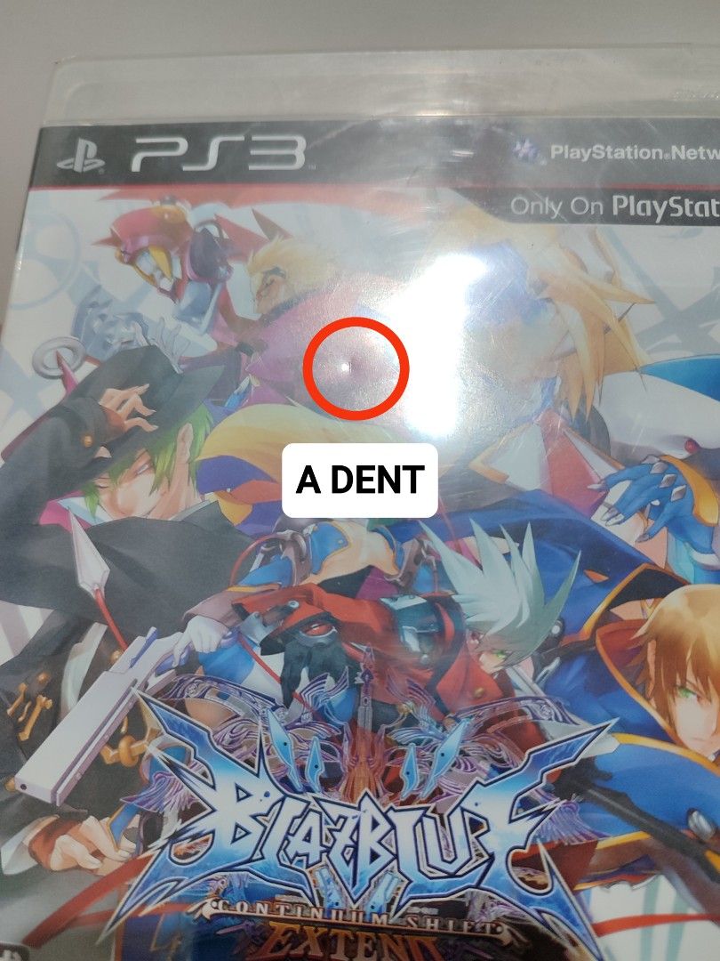 PS3 - BlazBlue: Continuum Shift Extend (BRAND NEW) "R1" (Category: PlayStation) located in Mendez-Nunez. Submitted by sf2_gameshop (Listing ID 1331833202, Image 2). Description: CONDITION: Brand new and sealed though its plastic wrap has plastic tears (see photos). It also has three small dents on the cover art. GENRE: 2D Fighting MODE: Single-player REGION: 3 - Asia LANGUAGE: English MANUAL: English Feel free to chat for any inquiries and I'm in