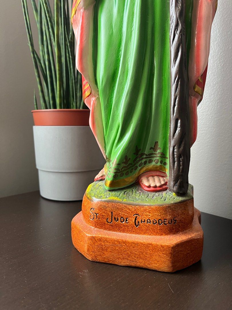 St. Jude Thaddeus (Category: Religious Items) located in Manila. Submitted by dnookandcranny2024 (Listing ID 1331739135, Image 3). Description: The patron of impossible cases, St. Jude is very dear to the hearts of filipinos since time immemorial. This statue of St. Jude stands around 20-21 inches, molded from a vintage escayola statue, with a detachable aureloe made of tin metal. He has a serene countenance, looking at his supplicants with affec