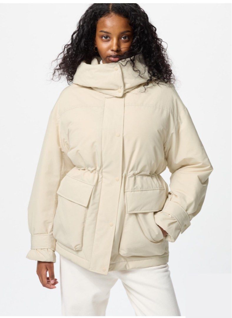 Uniqlo Hybrid Down Coat in Natural Off White S size Women s Fashion Coats Jackets and Outerwear on Carousell