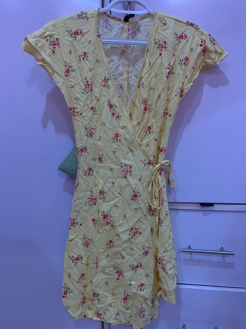 H M Yellow Wrap Dress Women s Fashion Dresses Sets Dresses on Carousell