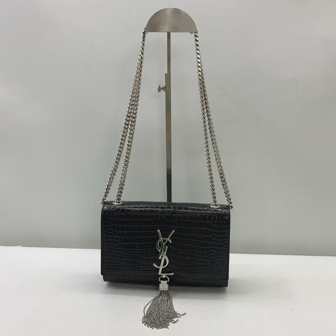 YSL 474366 BLACK KATE SMALL TASSEL EMBOSSED SHOULDER BAG 247053052