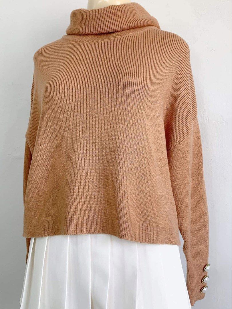 Zara turtleneck sweater with pearl buttons on sale