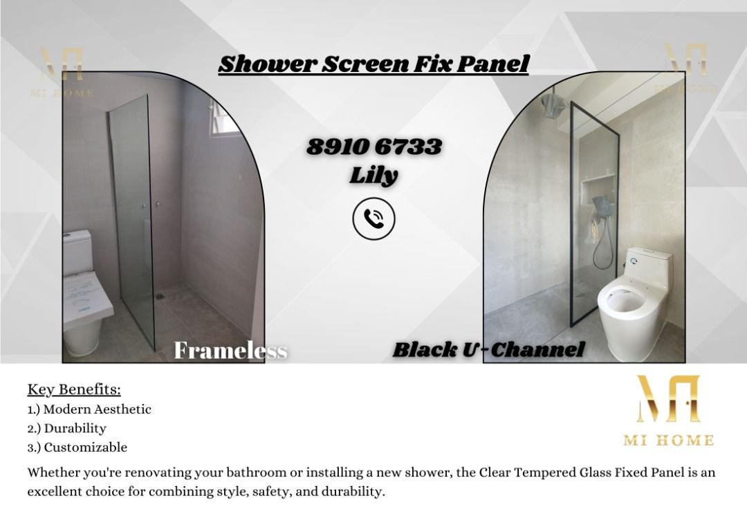 10mm Clear Tempered Frameless Shower Fix Panel / Frameless 1 Fix Panel Shower Screen62863076291330111