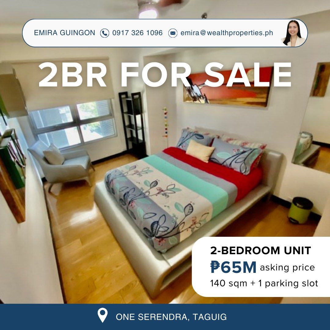 2BR in One Serendra for Sale (Category: Apartments & Condos) located in Pasig City. Submitted by propertiesbyemira (Listing ID 1331954613, Image 3). Description: 2BR CONDO FOR SALE 📍One Serendra, BGC, Taguig • 140 sqm • 5th floor, West Tower • 2BR unit • Fully furnished • With views of pools, gardens and amenities • ⁠1 parking slot Selling Price: ₱65M gross For more details, please feel free to contact: Emira Guingon 📞 09173261096 📧 emira@weal