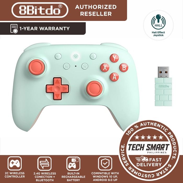 8Bitdo Ultimate 2C Wireless Controller for Windows PC and Android, Hall Effect Joysticks / Triggers, and Remappable Bumpers (Category: Controllers) located in Las Pinas. Submitted by techsmartph (Listing ID 1239432369, Image 3). Description: Available in Transparent Black, Peach, Mint, Green, Purple, * Compatible with Windows 10 and above, Android 9.0 and above. * 1000Hz Polling Rate (for 2.4G and wired connection) * Hall Effect joysticks and Hal